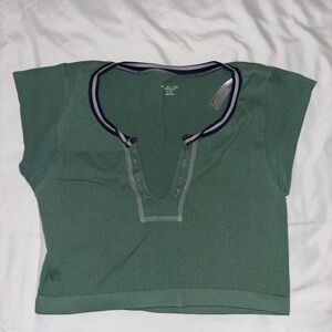 Urban Outfitters Green Crop Top with Navy Trim
